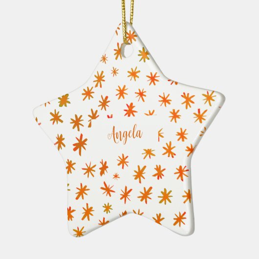 Waterverf sterren met naam - sinaasappel keramisch ornament (Links)