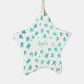 Waterverf sterren met naam - turquoise keramisch ornament (Rechts)