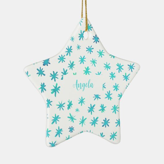Waterverf sterren met naam - turquoise keramisch ornament (Rechts)