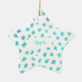 Waterverf sterren met naam - turquoise keramisch ornament (Voorkant)