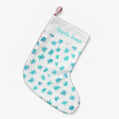 Waterverf sterren met naam - turquoise kleine kerstsok (Voorkant (Hangend))