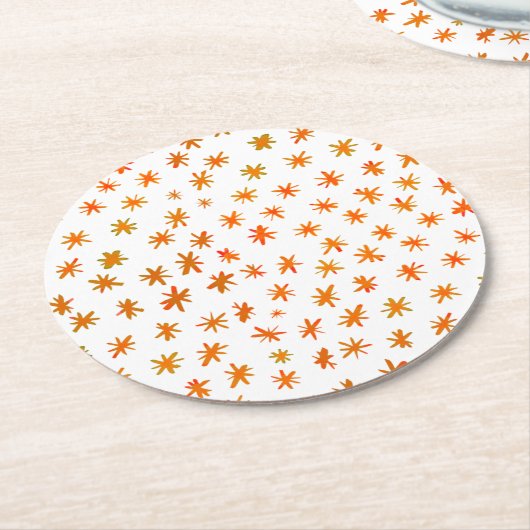 Waterverf sterren - oranje ronde kartonnen onderzetter (Gebogen)