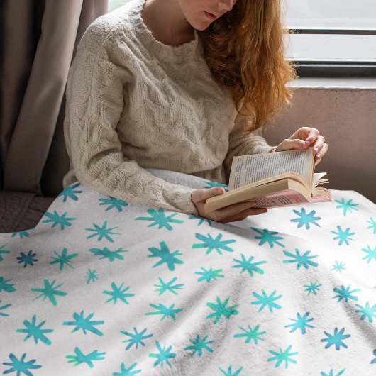 Waterverf sterren - turquoise fleece deken