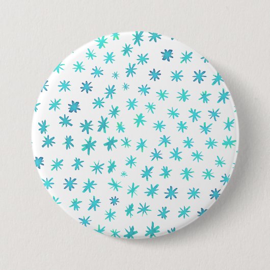 Waterverf sterren - turquoise ronde button 7,6 cm (Voorkant)