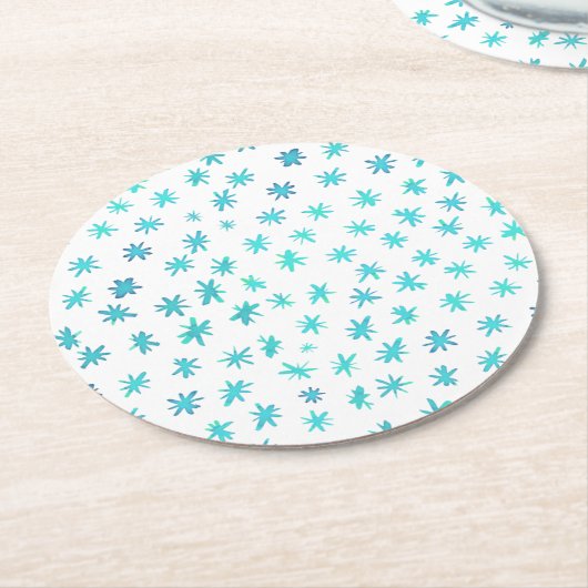 Waterverf sterren - turquoise ronde kartonnen onderzetter (Gebogen)
