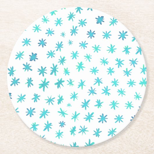 Waterverf sterren - turquoise ronde kartonnen onderzetter (Voorkant)