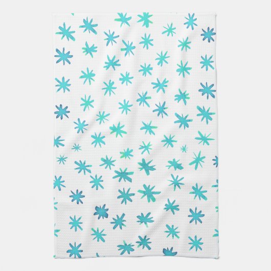 Waterverf sterren - turquoise theedoek (Verticaal)