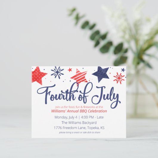 Waterverf sterren Vierde uitnodiging van juli (Staand voorkant)