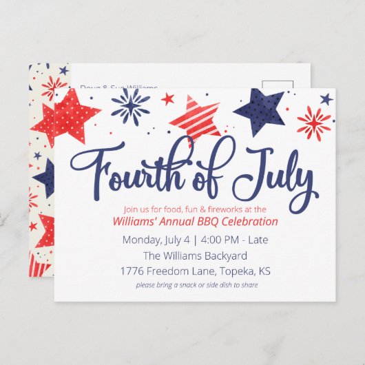 Waterverf sterren Vierde uitnodiging van juli (Voorkant / Achterkant)