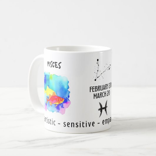 waterverf Sterrenbeeld Vissen en eigenschappen Koffiemok (Voorkant links)