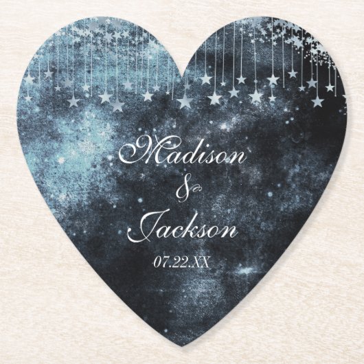 Waterverf Sterrennacht Celestial Wedding Monogram Kartonnen Onderzetters (Voorkant)