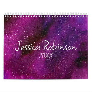 Waterverf Sterrenstelsels paarse roze Custom 2025 Kalender