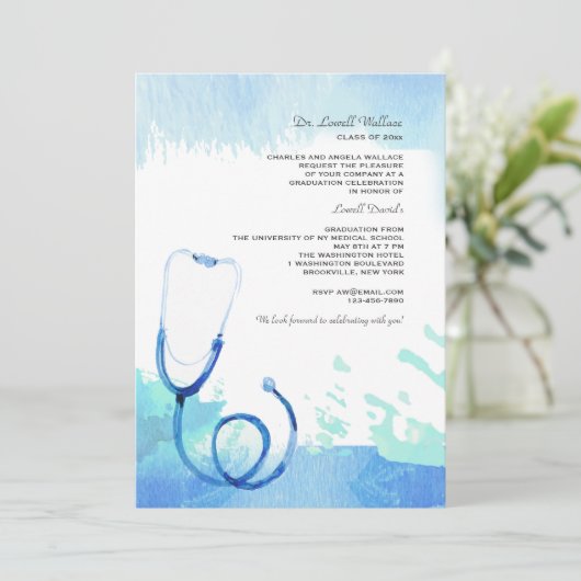 Waterverf Stethoscoopuitnodiging Kaart (Staand voorkant)