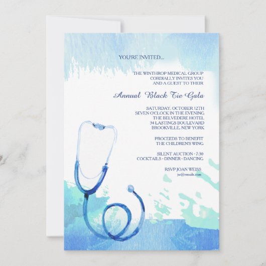 Waterverf Stethoscoopuitnodiging Kaart (Voorkant)