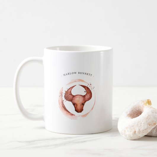 Waterverf Stier Astrologie Sterrenbeeld | Monogram Koffiemok (Met donut)
