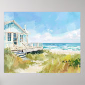 waterverf stijl beachhouse in felle kleuren poster (Voorkant)