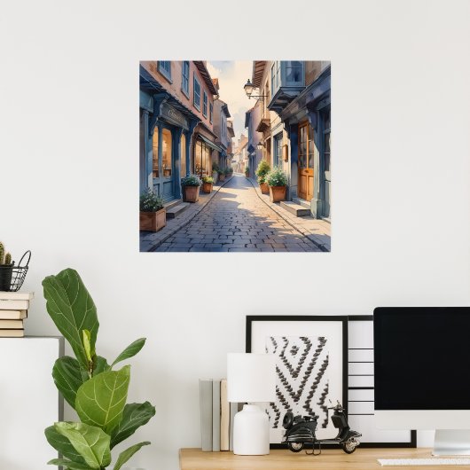 Waterverf stijl Cobblestone Shoppes Poster (Thuiskantoor)