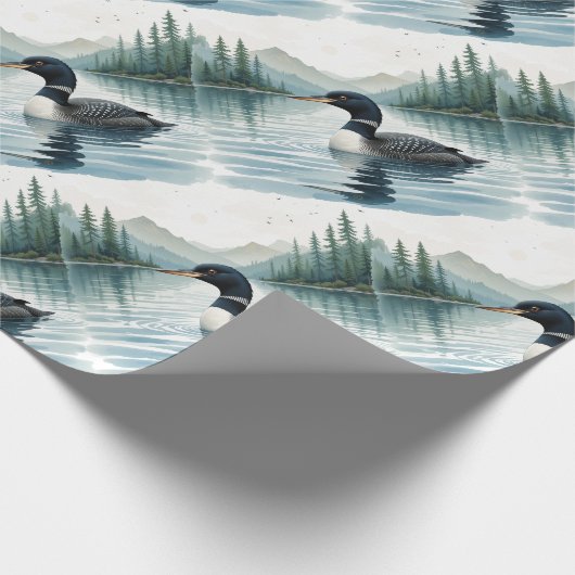Waterverf stijl Common Loon Bird Zwemmeer Cadeaupapier (Hoek)