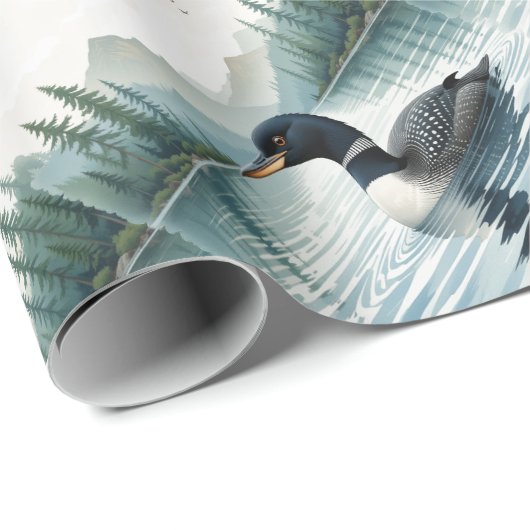 Waterverf stijl Common Loon Bird Zwemmeer Cadeaupapier (Rol Hoek)
