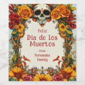 💀🎉Waterverf stijl Día de Muertos Party Wijn Etiket (Enkel label)
