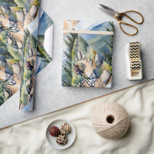 Waterverf stijl fietser Mountain Trails Cadeaupapier