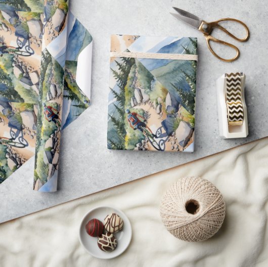 Waterverf stijl fietser Mountain Trails Cadeaupapier (Crafts)