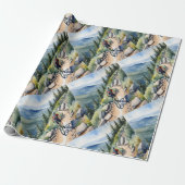 Waterverf stijl fietser Mountain Trails Cadeaupapier (Uitgerold)