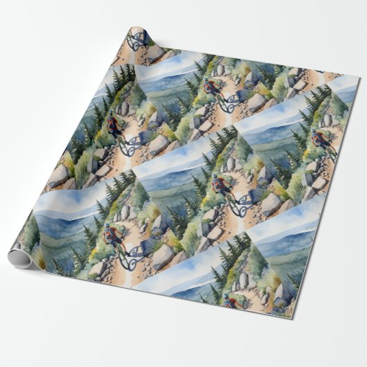 Waterverf stijl fietser Mountain Trails Cadeaupapier (Uitgerold)