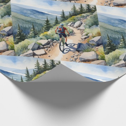Waterverf stijl fietser Mountain Trails Cadeaupapier (Hoek)