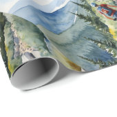 Waterverf stijl fietser Mountain Trails Cadeaupapier (Rol Hoek)