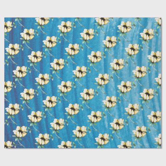  Waterverf Stijl Gele Bloemen & Blauw Cadeaupapier (Vlak)