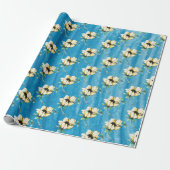  Waterverf Stijl Gele Bloemen & Blauw Cadeaupapier (Uitgerold)