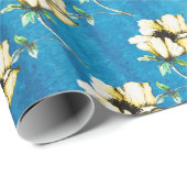  Waterverf Stijl Gele Bloemen & Blauw Cadeaupapier (Rol Hoek)