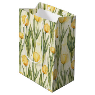 Waterverf stijl gele tulpen all-over print medium cadeauzakje