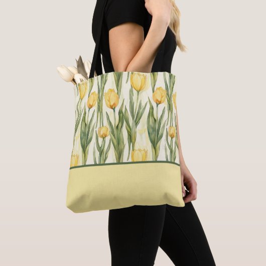 Waterverf stijl gele tulpen, kleur blok tote bag (Dichtbij)