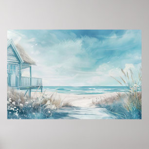waterverf stijl illustratie Beach House Poster