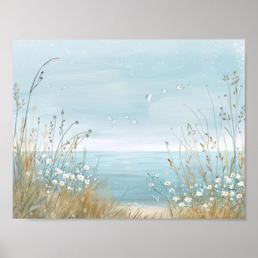 waterverf stijl illustratie strand scene poster (Voorkant)