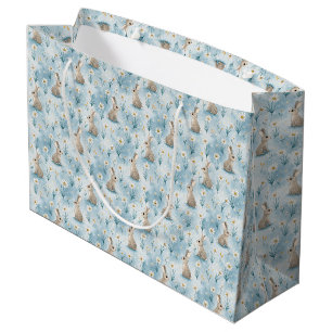Waterverf stijl Konijn en Madeliefje Blauwe Baby Groot Cadeauzakje