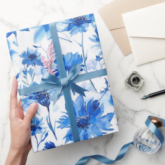 Waterverf stijl korenbloem type blauw cadeaupapier (Geschenken)