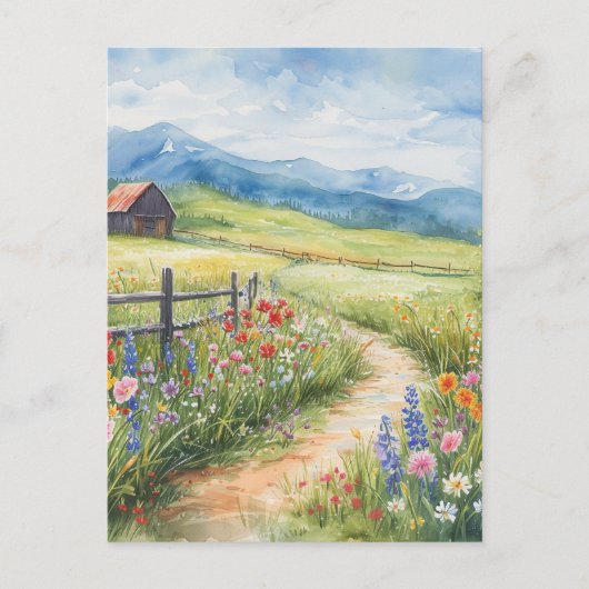 Waterverf stijl lentewei met bloemen briefkaart (Voorkant)