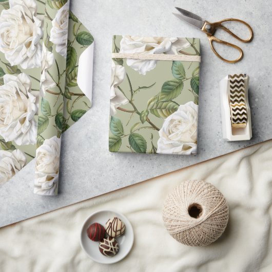 Waterverf Stijl  Look Witte Rozenbloem Cadeaupapier (Crafts)