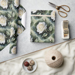 Waterverf Stijl  Look Witte Rozenbloem Cadeaupapier