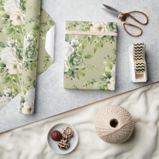 Waterverf Stijl Look Witte Rozenbloem Cadeaupapier (Crafts)