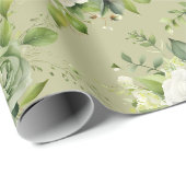 Waterverf Stijl Look Witte Rozenbloem Cadeaupapier (Rol Hoek)