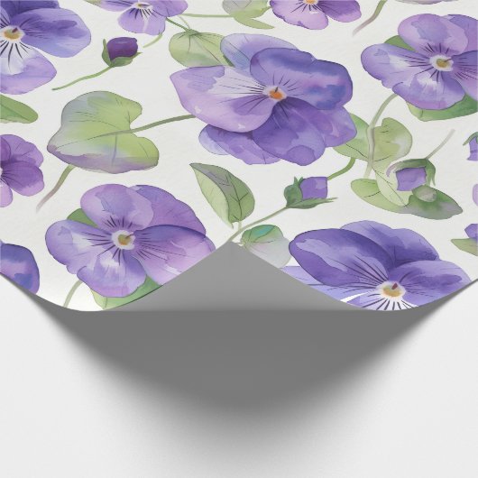 Waterverf stijl Paarse pansier type bloemen Cadeaupapier (Hoek)