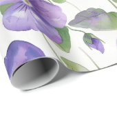 Waterverf stijl Paarse pansier type bloemen Cadeaupapier (Rol Hoek)