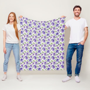 Waterverf stijl paarse viooltjes type bloemen fleece deken