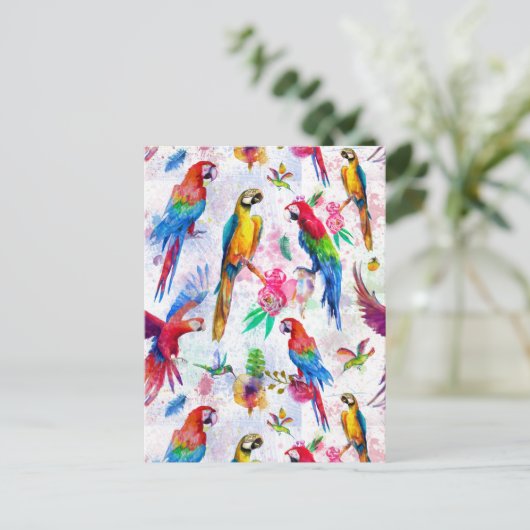 Waterverf Stijl Papegaaien 2 Briefkaart (Staand voorkant)