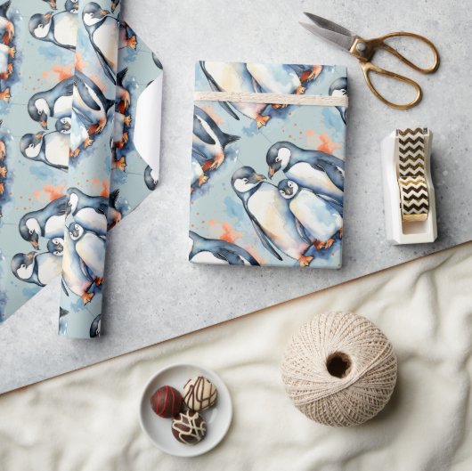 Waterverf stijl pinguïn vogel wildernis kunst cadeaupapier (Crafts)