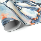 Waterverf stijl pinguïn vogel wildernis kunst cadeaupapier (Rol Hoek)